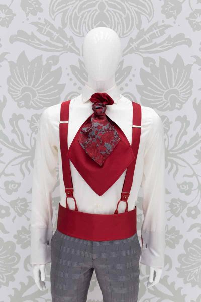 Red suspenders glamour men’s suit grey red 100% made in Italy by Cleofe Finati