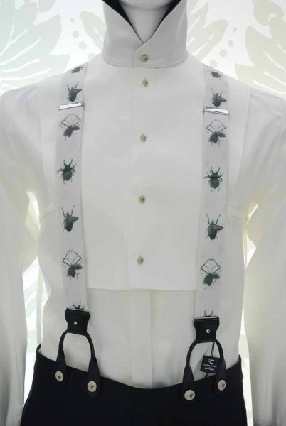 White suspenders glamour men's suit black and silver white 100% made in Italy by Cleofe Finati