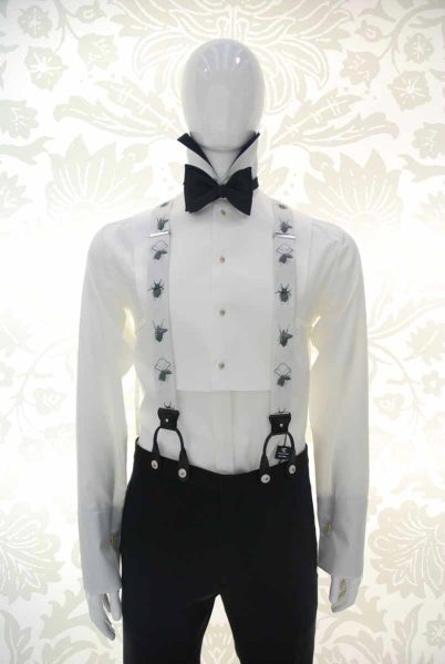 White suspenders glamour men's suit black and silver white 100% made in Italy by Cleofe Finati