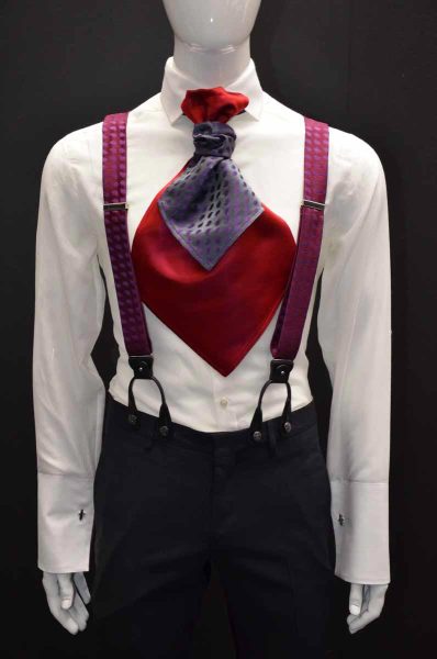 Glamorous suspenders glamour men's suit blue grey 100% made in Italy by Cleofe Finati