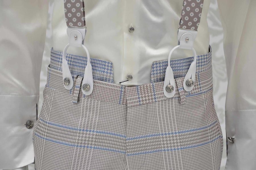 Sand cream suspenders for a glamorous light blue sand men's suit 100% made in Italy by Cleofe Finati