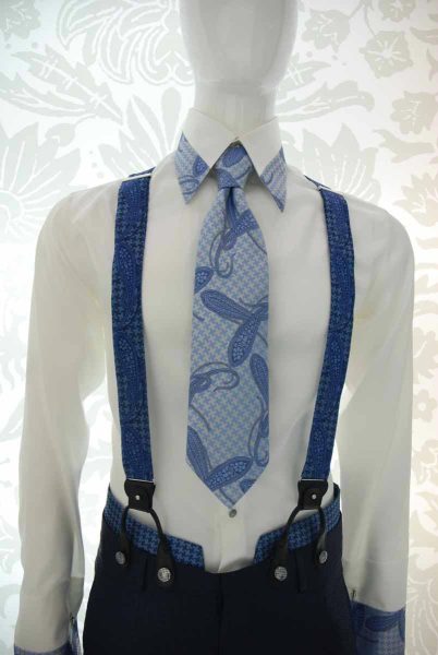 Suspenders blue glamour men’s suit light blue and midnight blue 100% made in Italy by Cleofe Finati