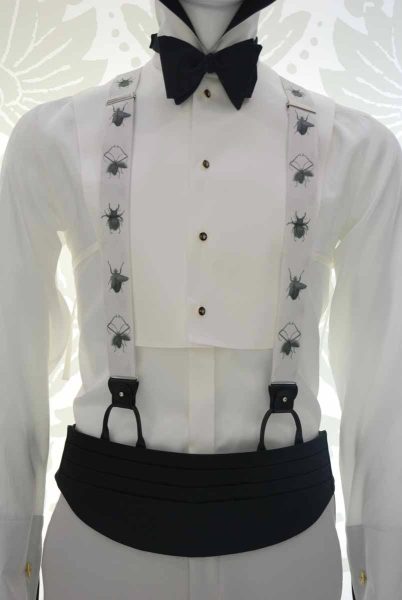 Glamorous luxury men’s suit silver white and black 100% made in Italy by Cleofe Finati