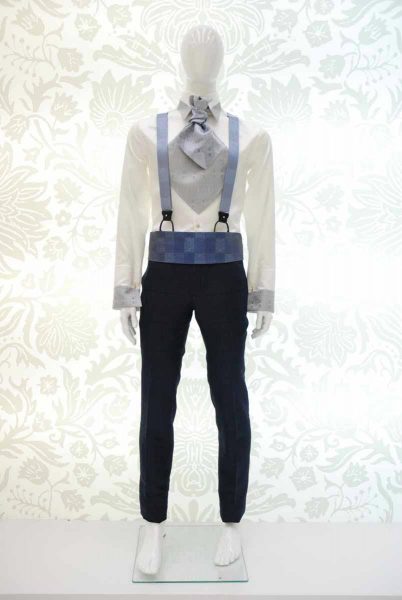 Suspenders grey blue glamour men’s suit midnight blue 100% made in Italy by Cleofe Finati