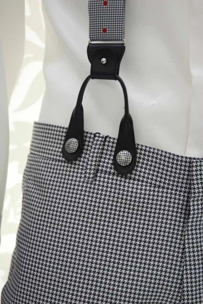 Suspenders white black red glamour suit black and white 100% made in Italy by Cleofe Finati