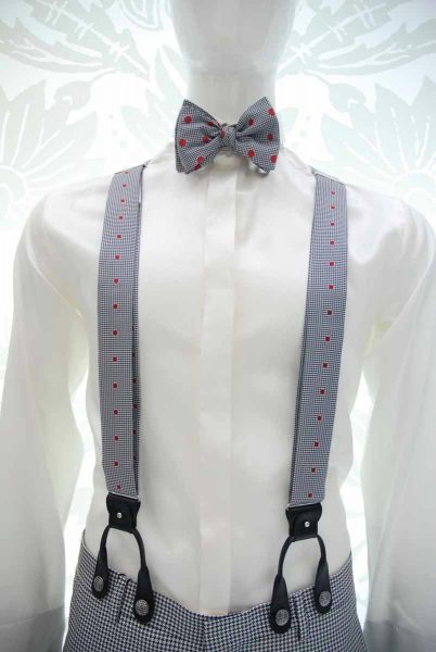 Suspenders white black red glamour suit black and white 100% made in Italy by Cleofe Finati