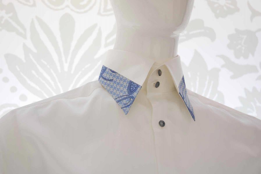 Cream shirt glamour men’s suit light blue midnight blue 100% made in Italy by Cleofe Finati