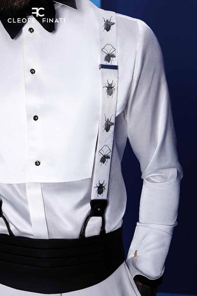 Cream shirt glamour men's suit silver white and black 100% made in Italy by Cleofe Finati
