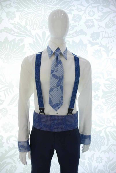 Blue ivory fabric band belt glamour men’s suit light blue and midnight blue 100% made in Italy by Cleofe Finati