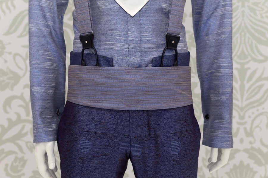 Cintura fascia in tessuto azzurro e sabbia abito da uomo glamour blu cobalto made in Italy 100% by Cleofe Finati