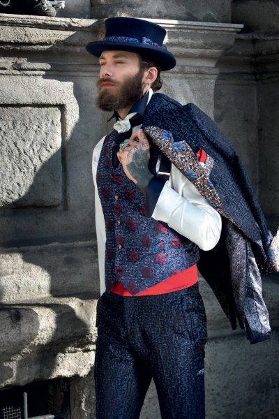 Cintura fascia in tessuto rosso abito da uomo glamour blu notte made in Italy 100% by Cleofe Finati