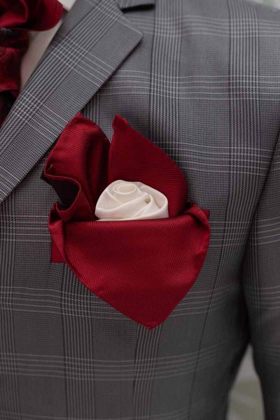 Glamorous luxury Prince of Wales grey red men’s suit 100% made in Italy by Cleofe Finati