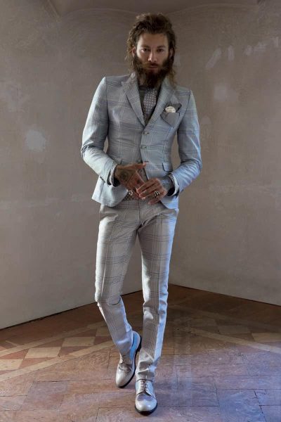 Double pocketchief sand milk white light blue glamour men’s suit light blue sand 100% made in Italy by Cleofe Finati