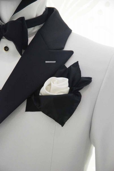 Glamorous luxury men’s suit silver white and black 100% made in Italy by Cleofe Finati