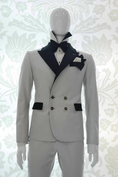 Double pocketchief black white glamour men’s suit black and silver white 100% made in Italy by Cleofe Finati