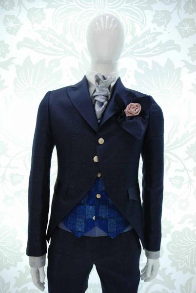 Double pocketchief pink and midnight blue glamour men’s suit midnight blue 100% made in Italy by Cleofe Finati
