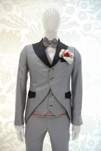 Double pocketchief red gold glamour men’s suit white and black 100% made in Italy by Cleofe Finati