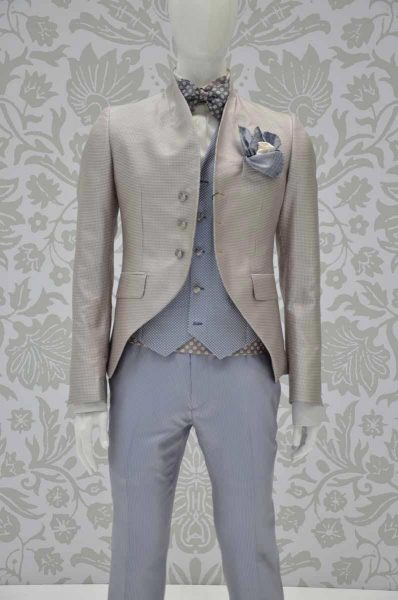 Double pocketchief white light blue and sand glamour men’s suit white and sand 100% made in Italy by Cleofe Finati