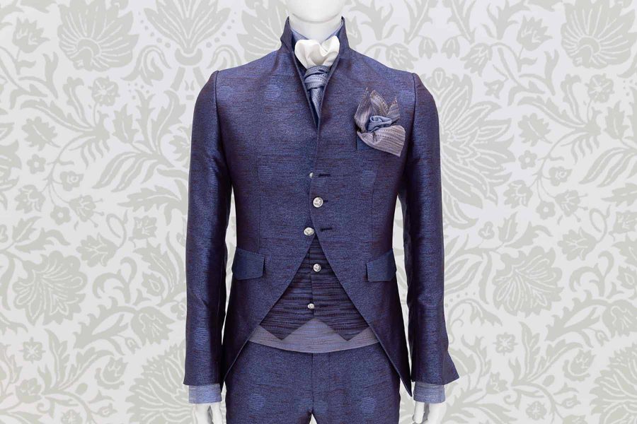 Double pocketchief sand and light blue glamour men’s suit cobalt blue 100% made in Italy by Cleofe Finati