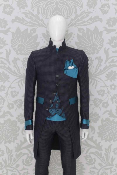Glamour anthracite grey and turquoise men's suit jacket 100% made in Italy by Cleofe Finati