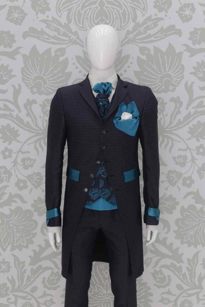 Glamour anthracite grey and turquoise men's suit jacket 100% made in Italy by Cleofe Finati