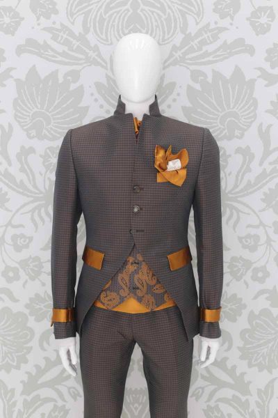 Anthracite grey and golden ochre glamorous men's suit jacket 100% made in Italy by Cleofe Finati