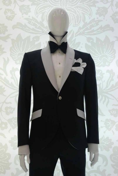 Tuxedo jacket glamour men’s suit black and silver white 100% made in Italy by Cleofe Finati