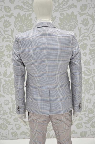 Glamour men’s suit Prince of Wales light blue sand and white 100% made in Italy by Cleofe Finati
