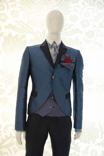 Glamorous luxury men’s suit jacket light blue and midnight blue 100% made in Italy by Cleofe Finati