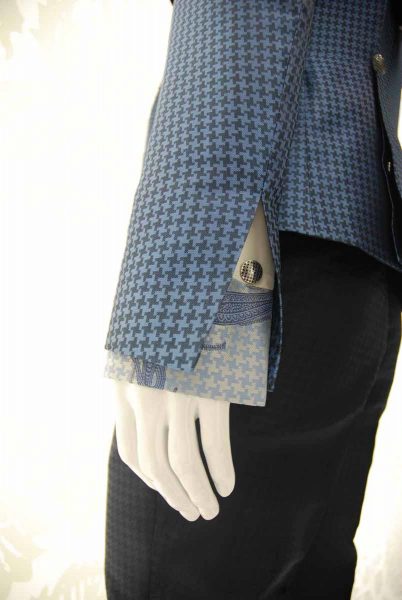 Glamorous luxury men’s suit jacket light blue and midnight blue 100% made in Italy by Cleofe Finati
