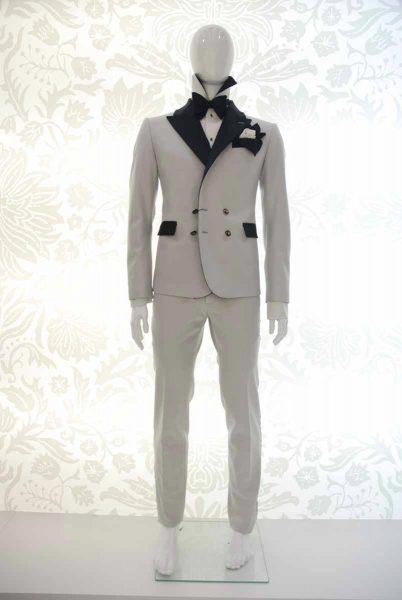 Glamorous luxury men’s suit silver white and black 100% made in Italy by Cleofe Finati