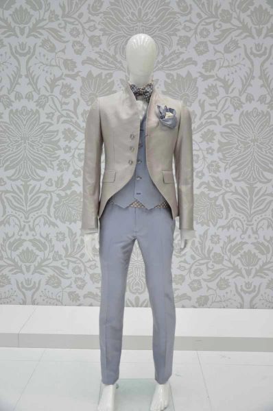 Glamorous luxury men’s suit Vichy white and sand 100% made in Italy by Cleofe Finati