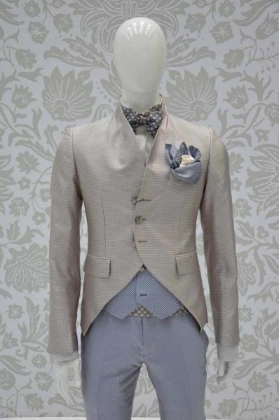 Glamorous luxury men’s suit Vichy white and sand 100% made in Italy by Cleofe Finati