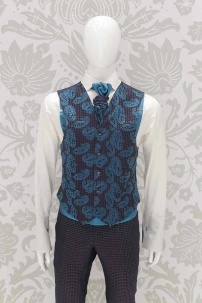 Waistcoat vest glamour men's anthracite grey turquoise 100% made in Italy by Cleofe Finati