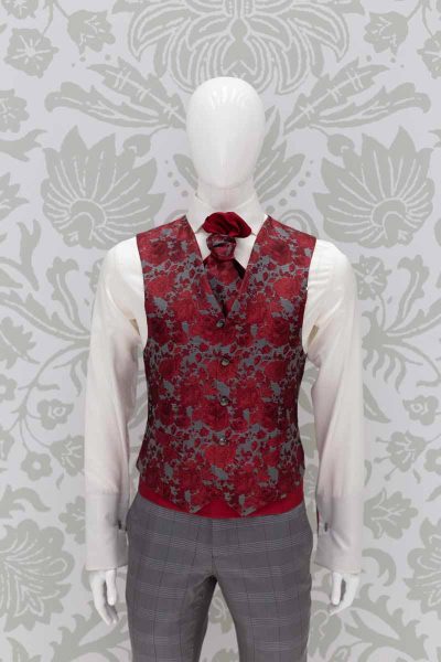 Panciotto gilet gilè abito da uomo glamour grigio rosso made in Italy 100% by Cleofe Finati