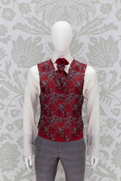 Panciotto gilet gilè abito da uomo glamour grigio rosso made in Italy 100% by Cleofe Finati