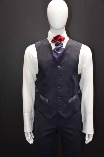 Glamour luxury men’s suit chequered grey midnight blue 100% made in Italy by Cleofe Finati