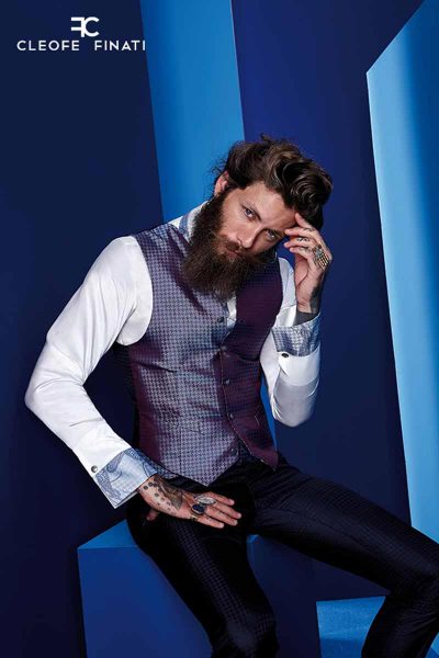 Waistcoat vest glamour men’s suit light blue and midnight blue 100% made in Italy by Cleofe Finati