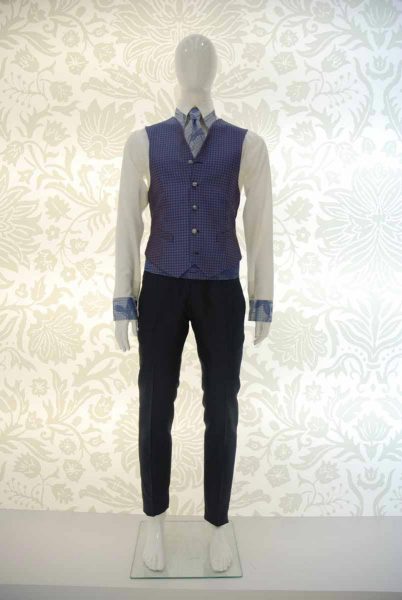 Waistcoat vest glamour men’s suit light blue and midnight blue 100% made in Italy by Cleofe Finati