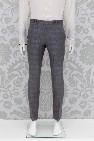Glamorous luxury Prince of Wales grey red men’s suit 100% made in Italy by Cleofe Finati