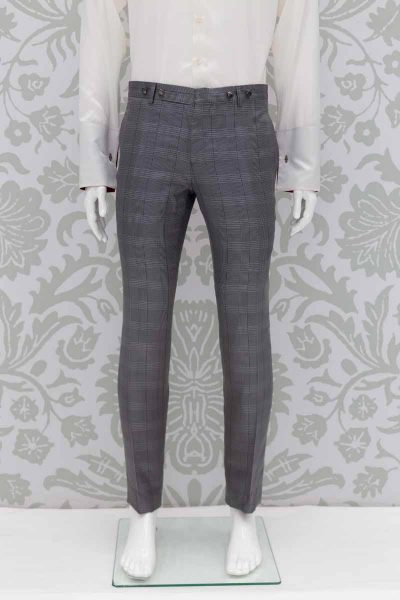 Glamorous grey red luxury men's suit trousers 100% made in Italy by Cleofe Finati