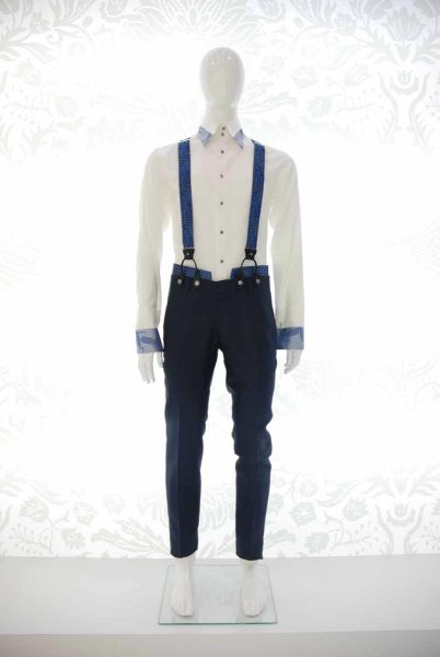 Trousers glamour men’s suit light blue midnight blue 100% made in Italy by Cleofe Finati