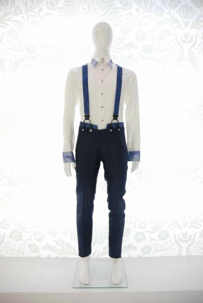 Pantalone abito da uomo glamour azzurro e blu notte made in Italy 100% by Cleofe Finati