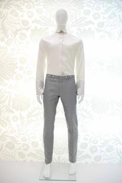 Glamour men's suit trousers white and black 100% made in Italy by Cleofe Finati