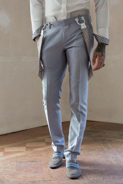 Light blue white and sand glamour men's suit trousers 100% made in Italy by Cleofe Finati