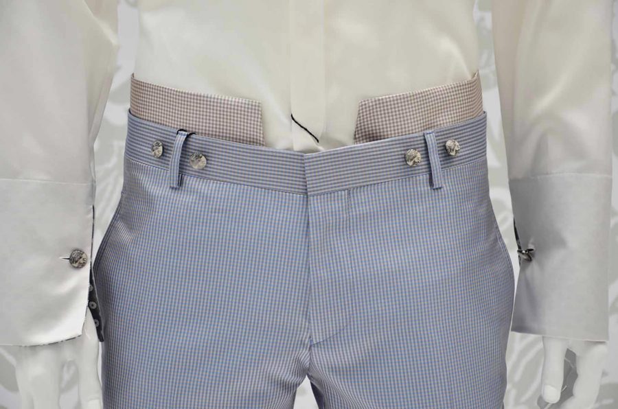 Light blue white and sand glamour men's suit trousers 100% made in Italy by Cleofe Finati