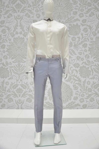 Light blue white and sand glamour men's suit trousers 100% made in Italy by Cleofe Finati