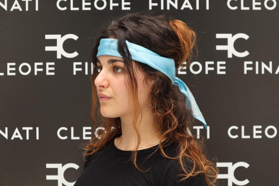 Silk light blue Headband & Hair Bandana Made in Italy for man and woman Ninfea by Cleofe Finati