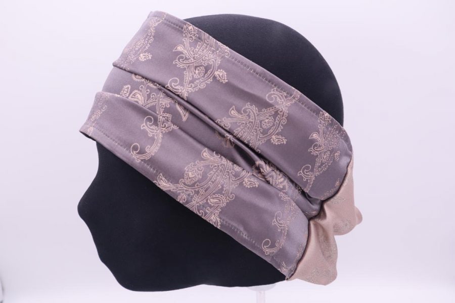 Silk beige and grey Hair Band Made in Italy Camelia by Cleofe Finati