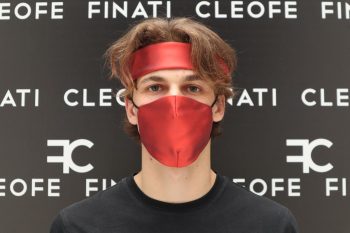 Glamorous red mask in silk Ibisco by Cleofe Finati